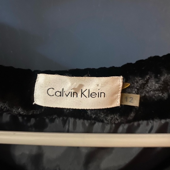 Calvin Klein Velvet Silk Blend Black Beaded Neck Short‎ Sleeve Dress Size 12 - Picture 4 of 7